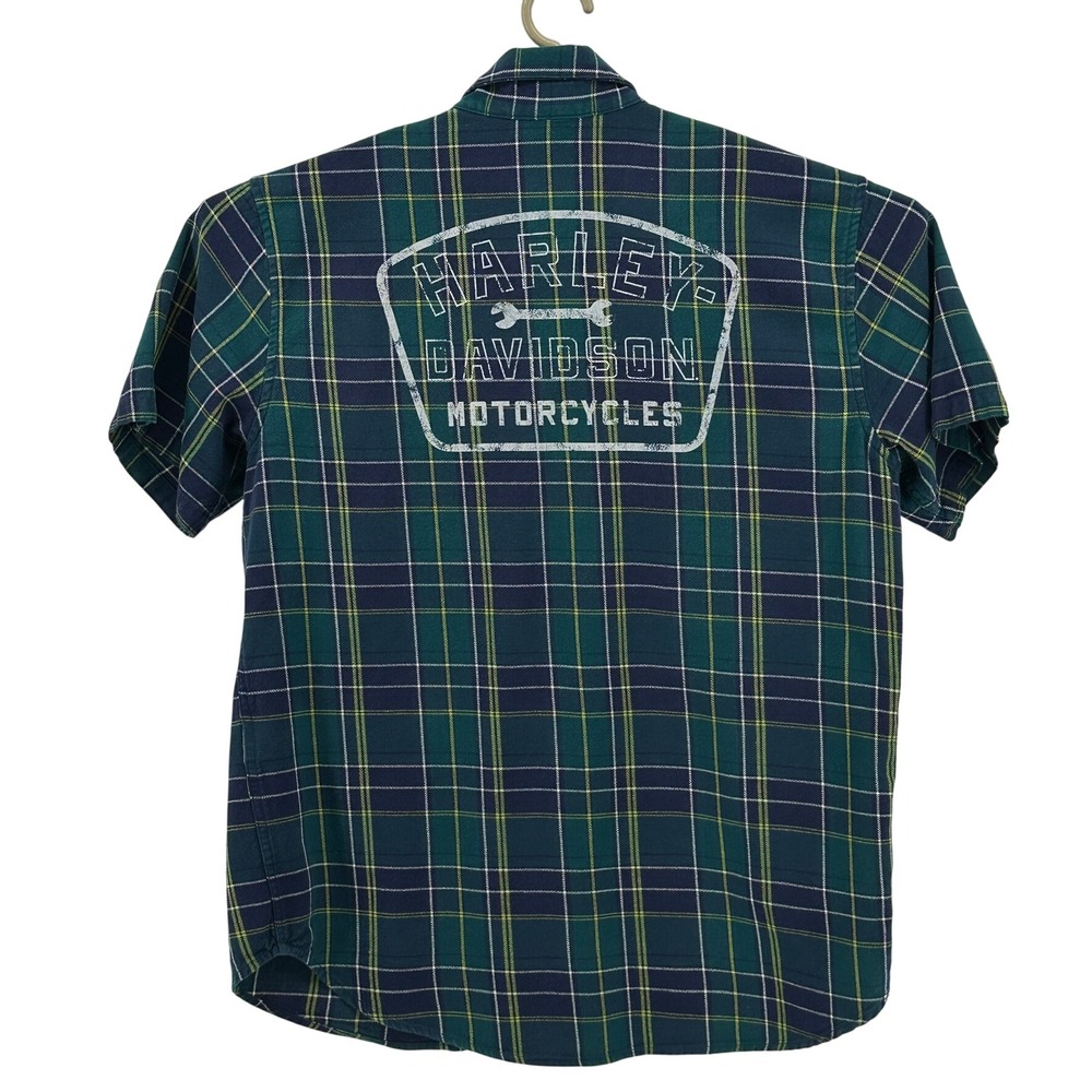 Harley Davidson Men LG Plaid Flannel Short Sleeve Button Up Shirt Motorcycle - Picture 3 of 11